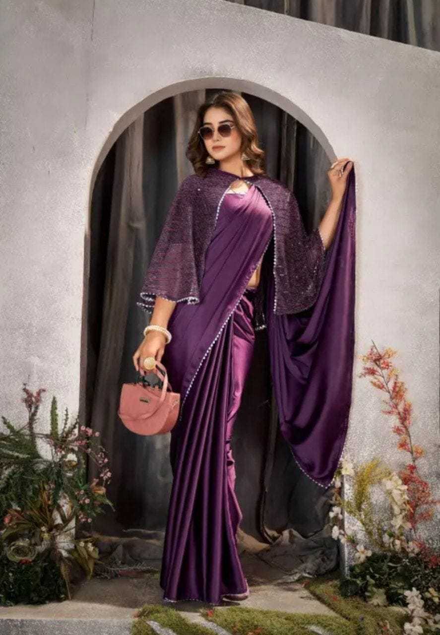 YNF SATIN PRI 204 SAREES WHOLESALE FANCY PARTY WEAR CRAPE SATIN  SAREE WITH JACKET SAREES MANUFACTURER